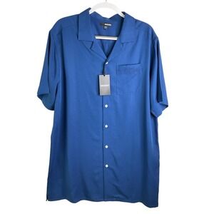 NEW Murano Performance Blue Button Up Short Sleeve Shirt Pocket Casual XL Tall
